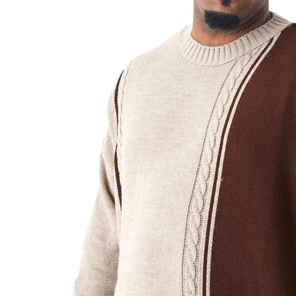 Wholesale Men's Color Block Cable Knit Sweater - Brown & Beige