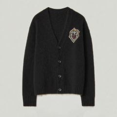 Customized Men's Embroidered Lion Patch Cardigan - Olive Green