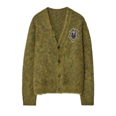 Customized Men's Embroidered Lion Patch Cardigan - Olive Green