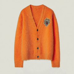 Customized Men's Embroidered Lion Patch Cardigan - Olive Green
