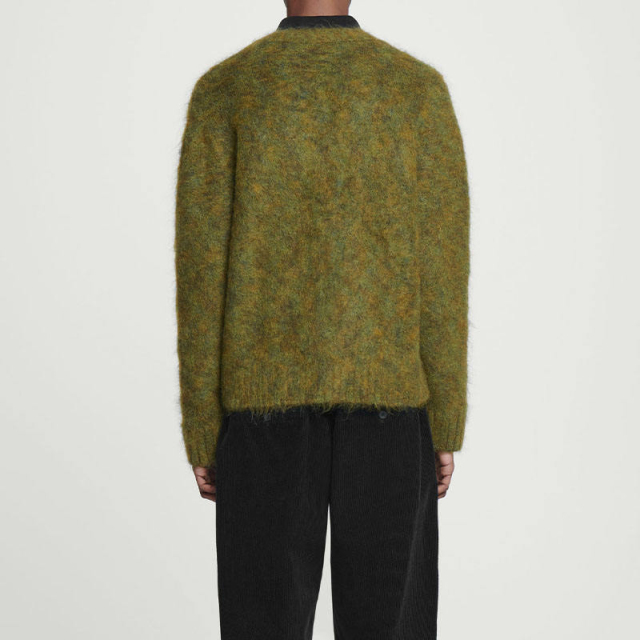 Customized Men's Embroidered Lion Patch Cardigan - Olive Green