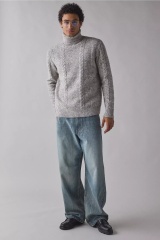 Factory Direct Men’s Grey Cable Knit Turtleneck Sweater