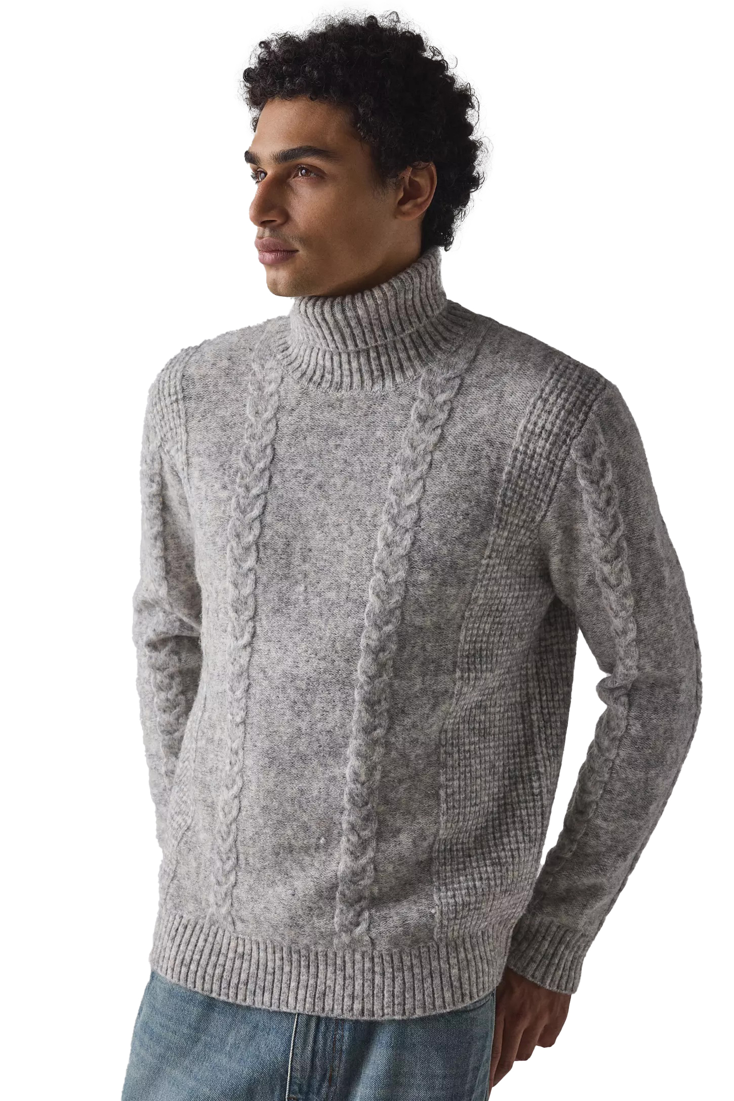 Factory Direct Men’s Grey Cable Knit Turtleneck Sweater