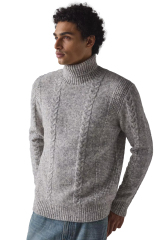Factory Direct Men’s Grey Cable Knit Turtleneck Sweater