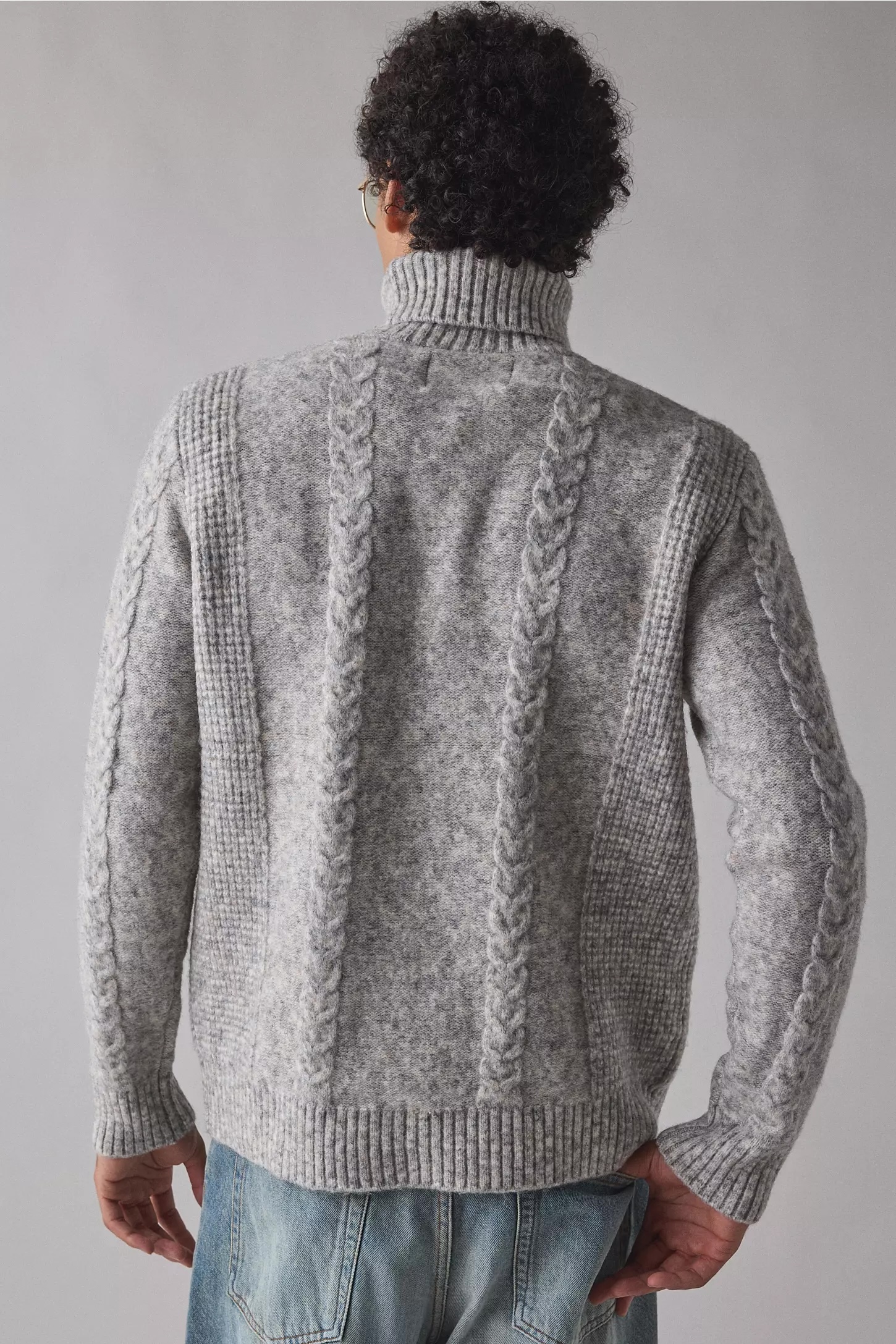 Factory Direct Men’s Grey Cable Knit Turtleneck Sweater