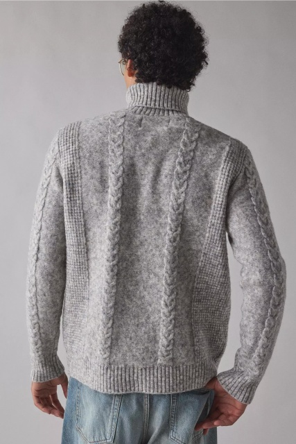 Factory Direct Men’s Grey Cable Knit Turtleneck Sweater