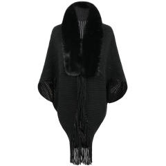 Made-to-order Women’s Faux Fur Collar Ribbed Knit Poncho Shawl