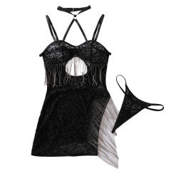 Wholesale Leopard Print Mesh Lingerie with Silver Fringes