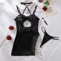 Wholesale Leopard Print Mesh Lingerie with Silver Fringes