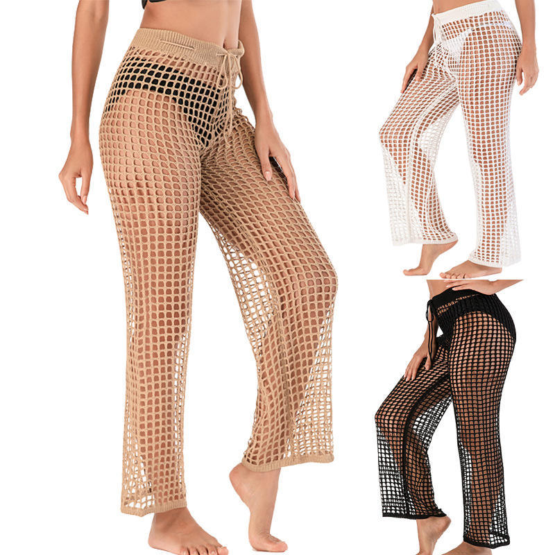OEM ODM White Crochet Mesh Palazzo Pants