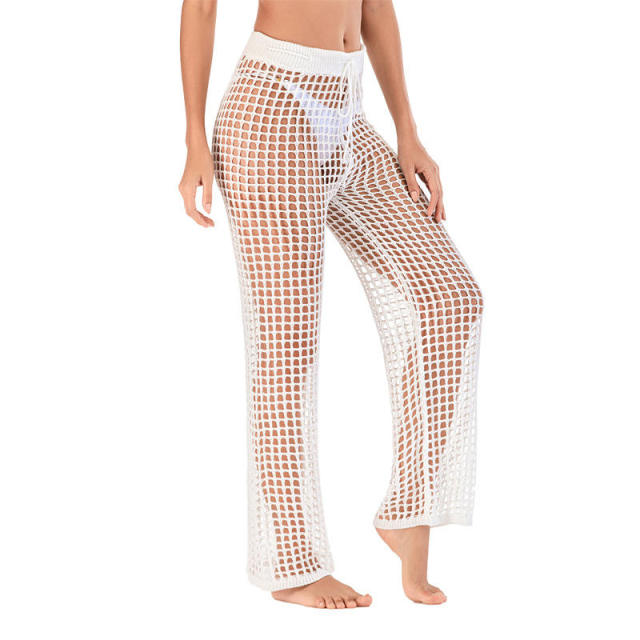 OEM ODM White Crochet Mesh Palazzo Pants
