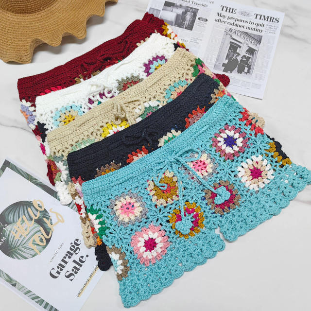 customized Crochet Granny Square Drawstring Shorts