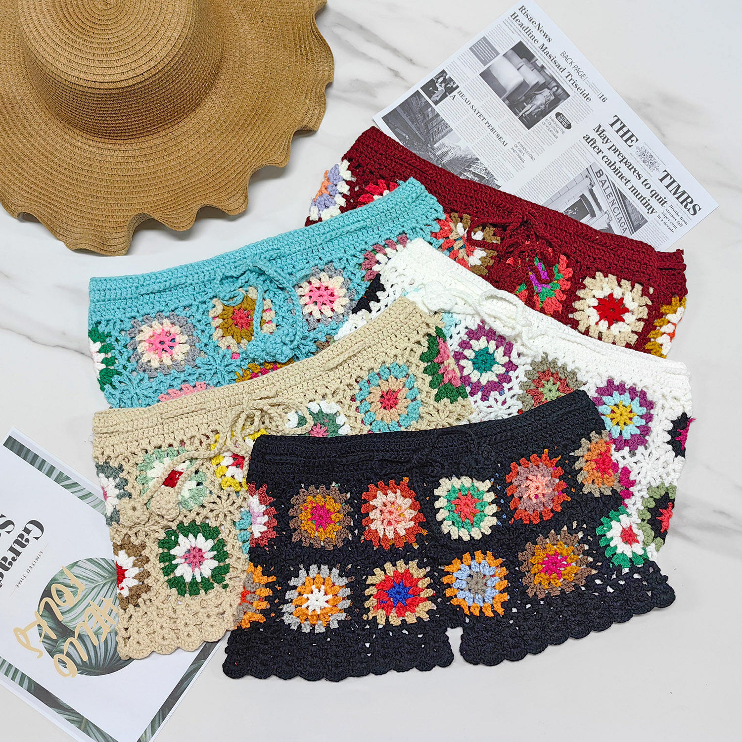 customized Crochet Granny Square Drawstring Shorts
