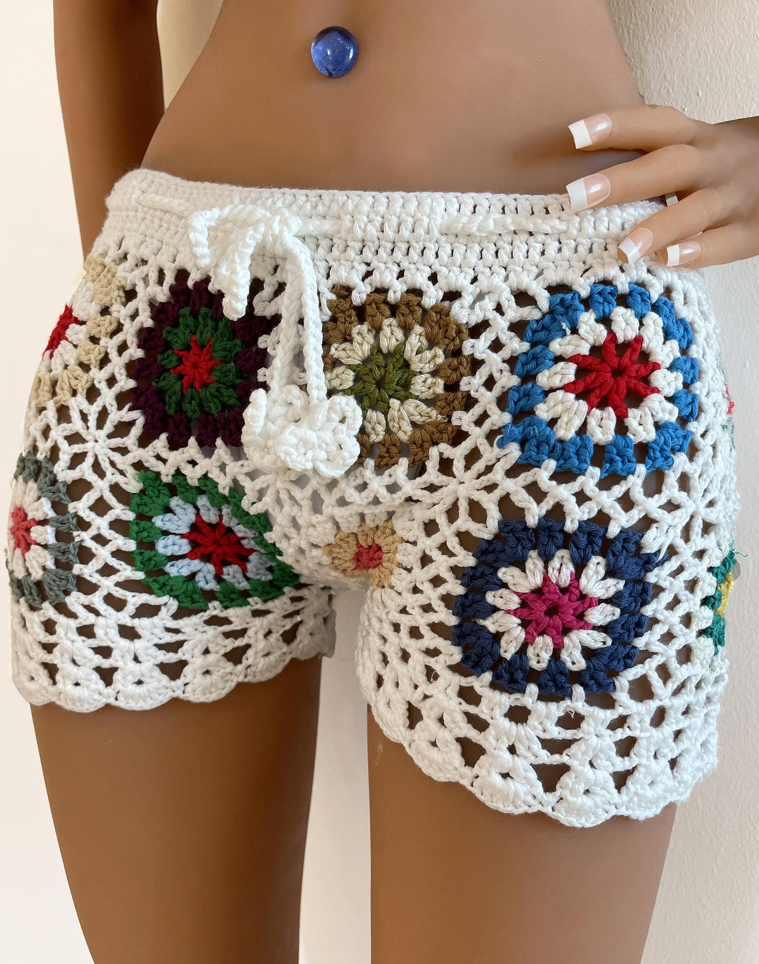 customized Crochet Granny Square Drawstring Shorts