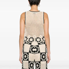 customized Crochet Floral Two-Piece Set with Wide-Leg Pants