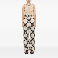 customized Crochet Floral Two-Piece Set with Wide-Leg Pants