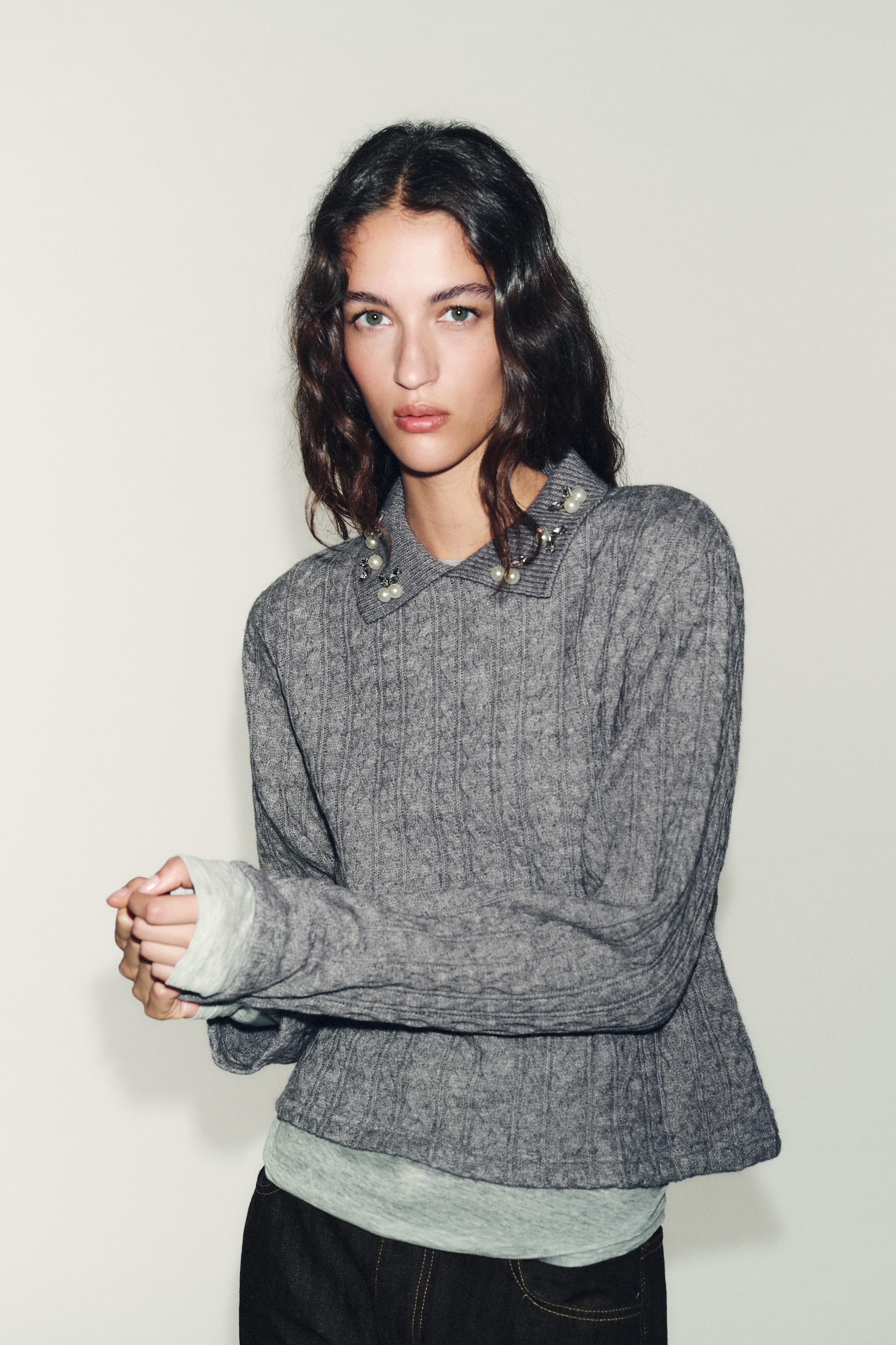 Made-to-order Women’s Pearl-Embellished Cable-Knit Pullover Sweater