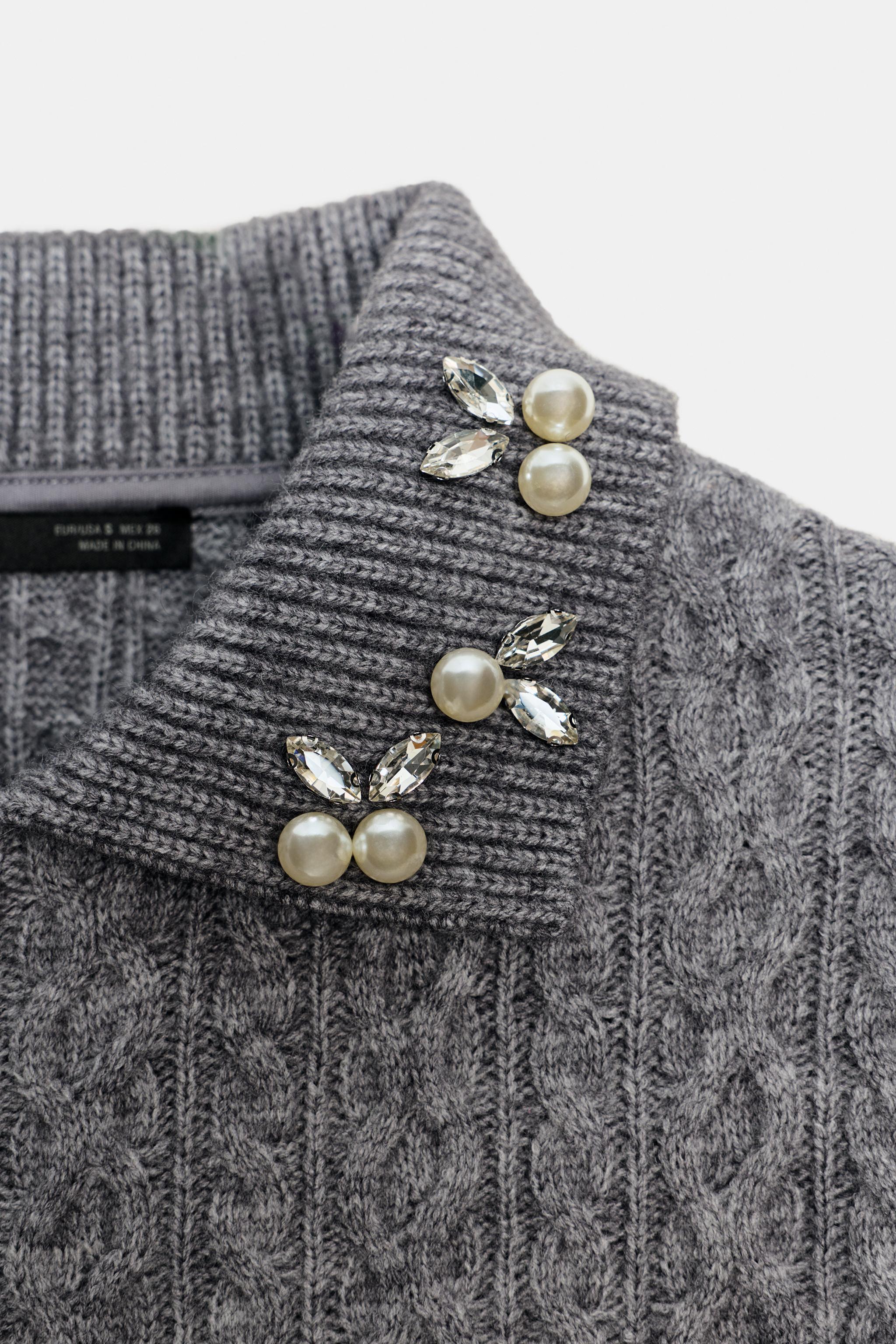 Made-to-order Women’s Pearl-Embellished Cable-Knit Pullover Sweater