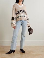 OEM ODM Women’s Geometric Jacquard Knit V-Neck Sweater with Collar