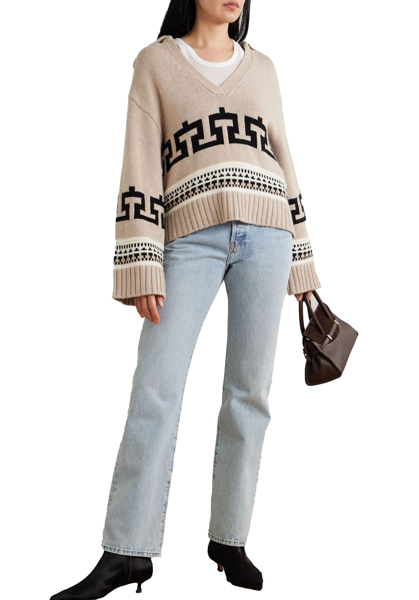 OEM ODM Women’s Geometric Jacquard Knit V-Neck Sweater with Collar