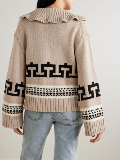 OEM ODM Women’s Geometric Jacquard Knit V-Neck Sweater with Collar