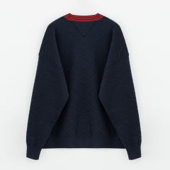 Men’s Navy Knit Cardigan with Red Trim and Embroidered “H” Patch