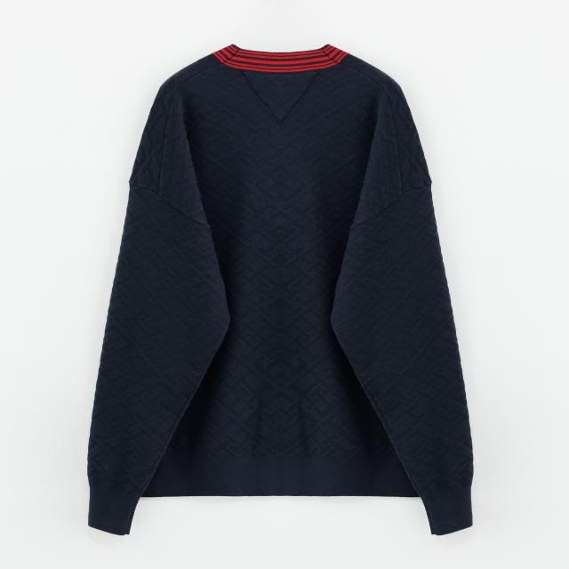 Men’s Navy Knit Cardigan with Red Trim and Embroidered “H” Patch
