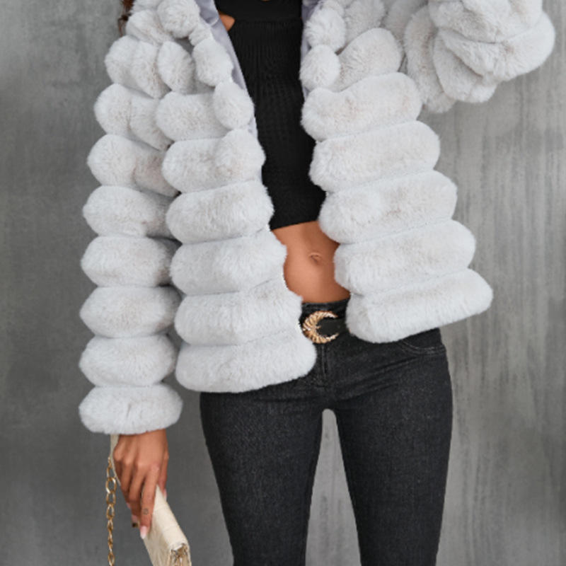 Women’s White Faux Fur Puffer Jacket – Cropped Winter Plush Coat