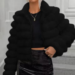 Women’s White Faux Fur Puffer Jacket – Cropped Winter Plush Coat