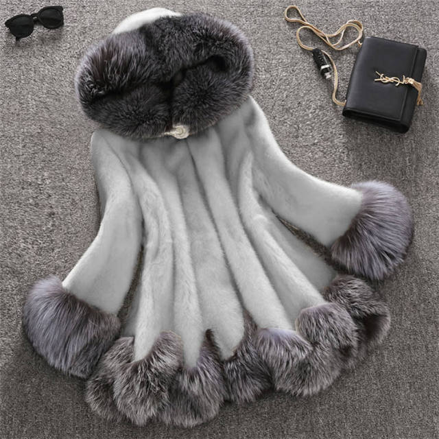 Women’s Luxury Faux Fur Hooded Coat – Flared Winter Cape Jacket with