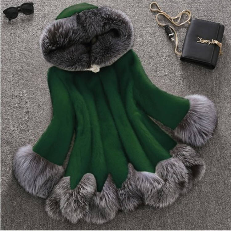 Women’s Luxury Faux Fur Hooded Coat – Flared Winter Cape Jacket with
