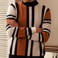OEM ODM Men’s Geometric Color-Block Mock Neck Sweater