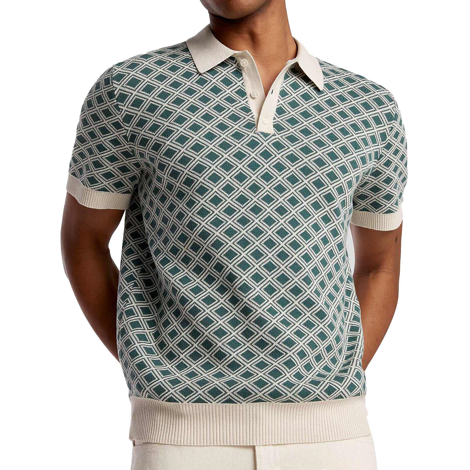 Factory Direct Men’s Retro Geometric Knit Polo Shirt