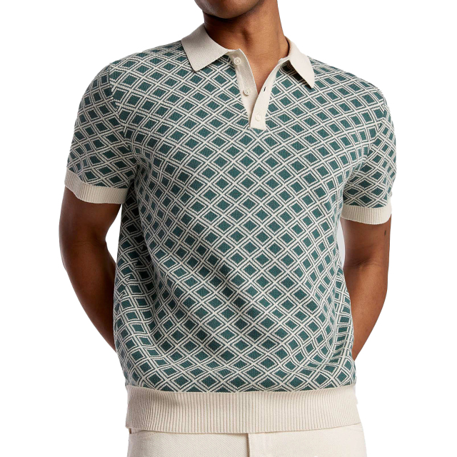 Factory Direct Men’s Retro Geometric Knit Polo Shirt