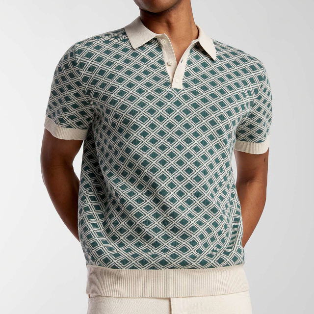 Factory Direct Men’s Retro Geometric Knit Polo Shirt