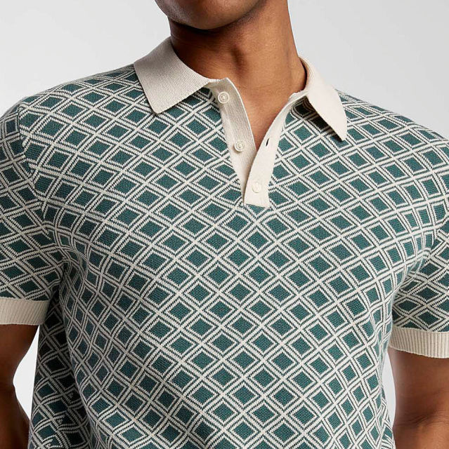 Factory Direct Men’s Retro Geometric Knit Polo Shirt