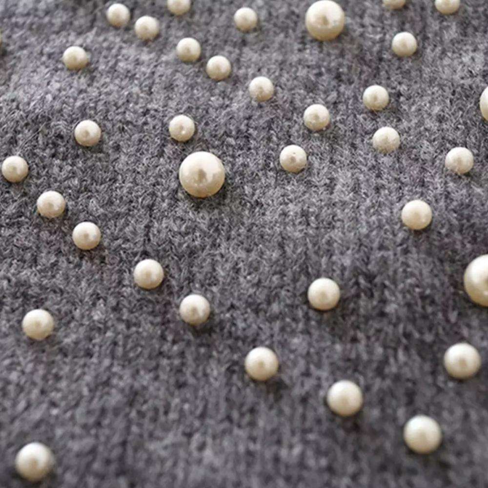 Personalized Women’s Pearl-Embellished Lantern Sleeve Knit Sweater