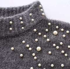 Personalized Women’s Pearl-Embellished Lantern Sleeve Knit Sweater