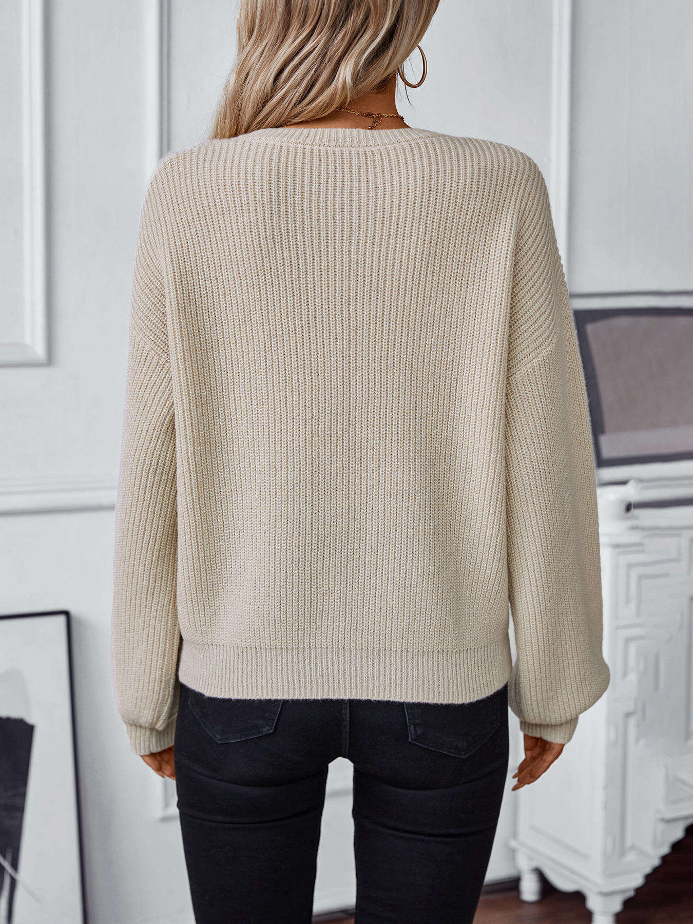 OEM ODM Personalized Women’s Textured V-Pattern Pointelle Knit Sweater