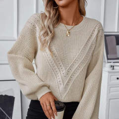 OEM ODM Personalized Women’s Textured V-Pattern Pointelle Knit Sweater