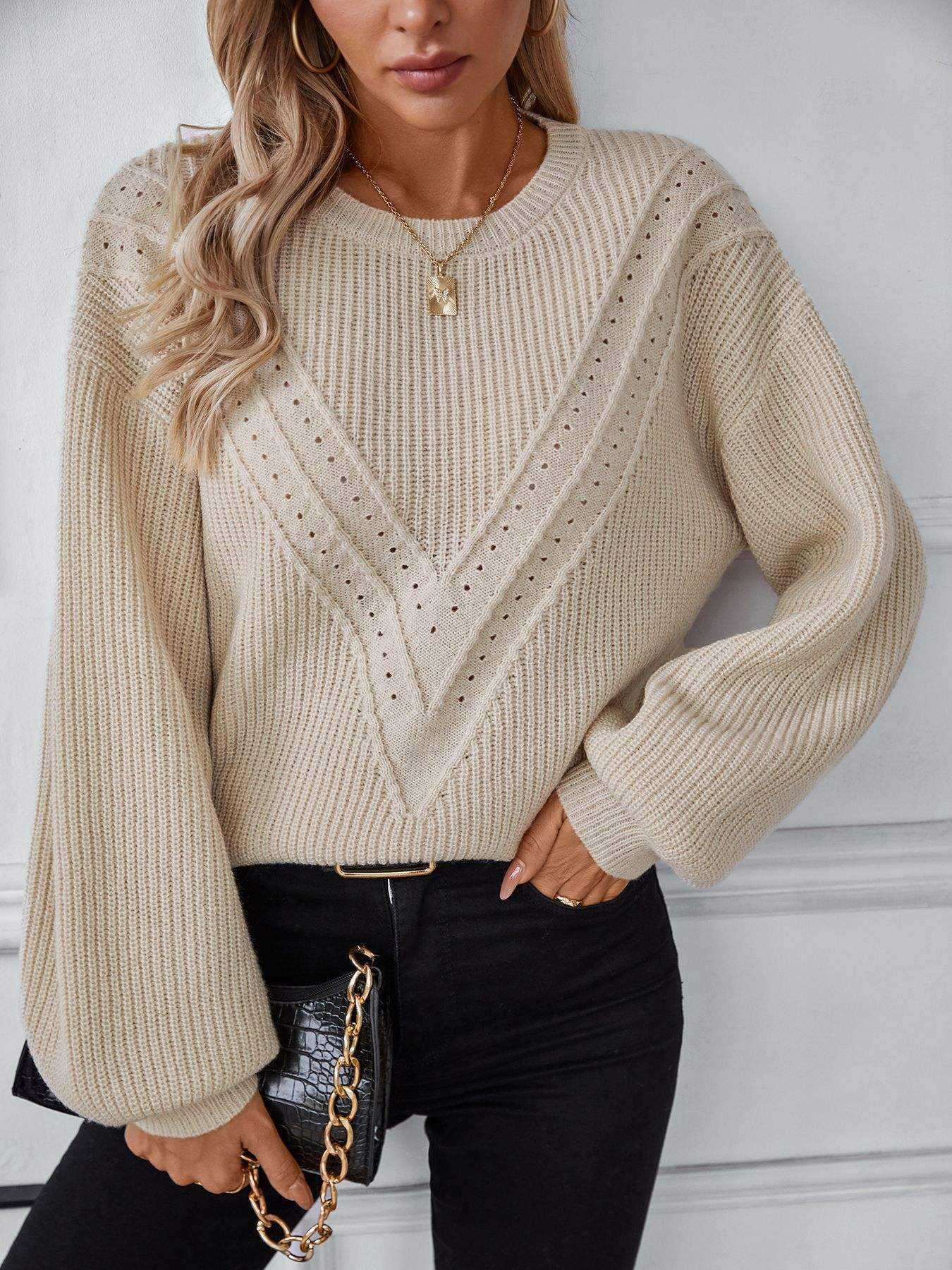 OEM ODM Personalized Women’s Textured V-Pattern Pointelle Knit Sweater