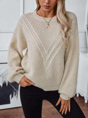 OEM ODM Personalized Women’s Textured V-Pattern Pointelle Knit Sweater