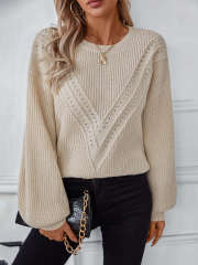 OEM ODM Personalized Women’s Textured V-Pattern Pointelle Knit Sweater