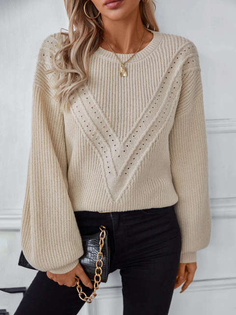 OEM ODM Personalized Women’s Textured V-Pattern Pointelle Knit Sweater