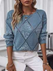 OEM ODM Women’s Diamond Knit Sequin Embellished Sweater