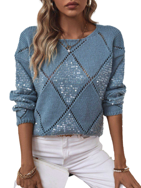 OEM ODM Women’s Diamond Knit Sequin Embellished Sweater