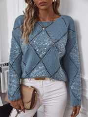 OEM ODM Women’s Diamond Knit Sequin Embellished Sweater