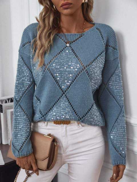 OEM ODM Women’s Diamond Knit Sequin Embellished Sweater