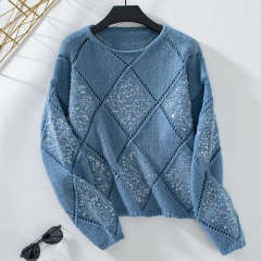 OEM ODM Women’s Diamond Knit Sequin Embellished Sweater