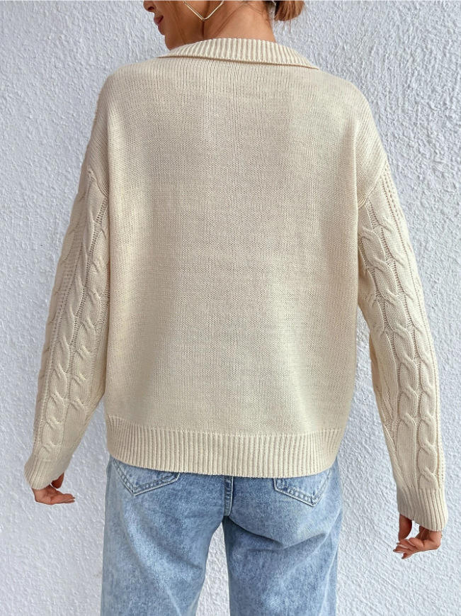 OEM ODM Women’s Cable Knit Collared V-Neck Sweater